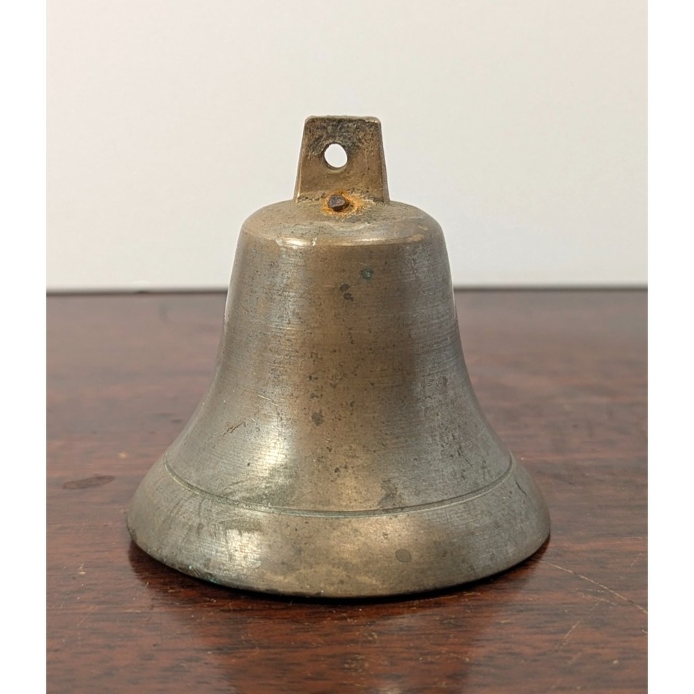 Vintage Small Brass Hand Bell Unmarked Solid Metal Dinner School Bell 2.5in
